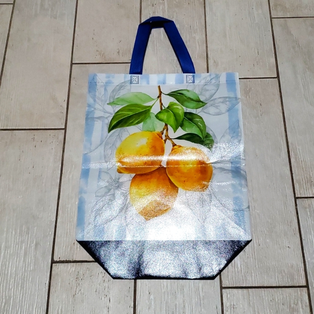 Tote Bag featuring Lemons with Blue Bottom and Handles
